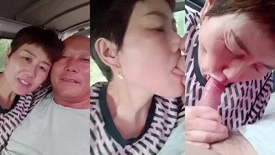 大爷带着大妈玩车震无套爆操